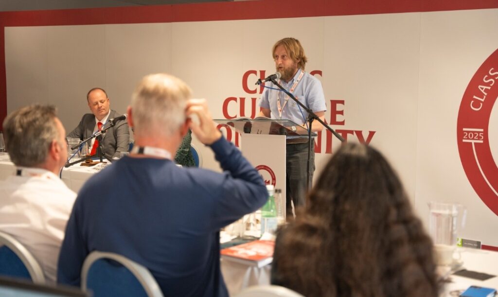 SWU Chair Dave Callow presenting a SWU motion at the GFTU BGCM 2025