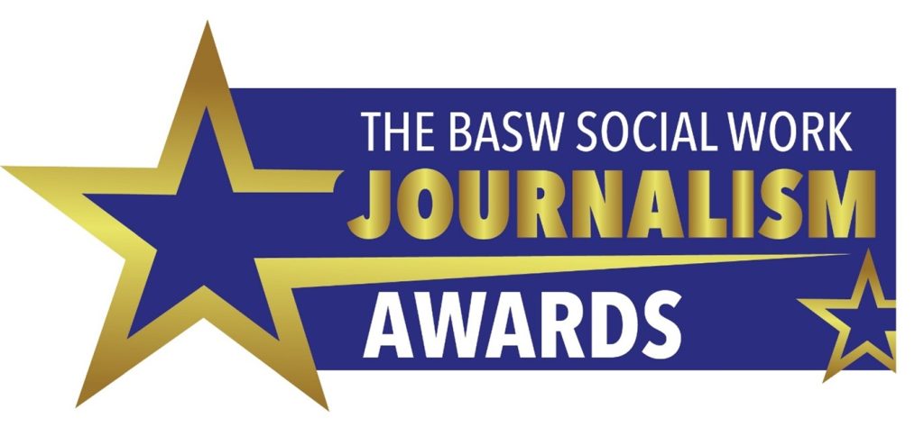 A golden star next to the text "The BASW Social Work Journalism Awards"